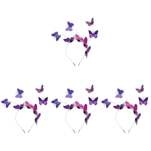 DEARMAMY 4 Stück Schmetterlings-Stirnband Schmetterlings-Kopfbedeckungen Schmetterlings-haarspangen Reize Damenteile Funkeln Hippie-blumenkrone Blatt Haarnadel Kopfschmuck Eisen Violett von DEARMAMY