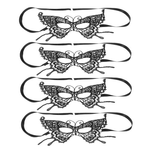DEARMAMY 4 Stück Schmetterlingskostüme Maskerade Frauen Maskerade Masken Halloween Quasten Halloween Maskerade Auge Maskerade Party Masken Party Maskerade Masken Stoff Schwarz von DEARMAMY