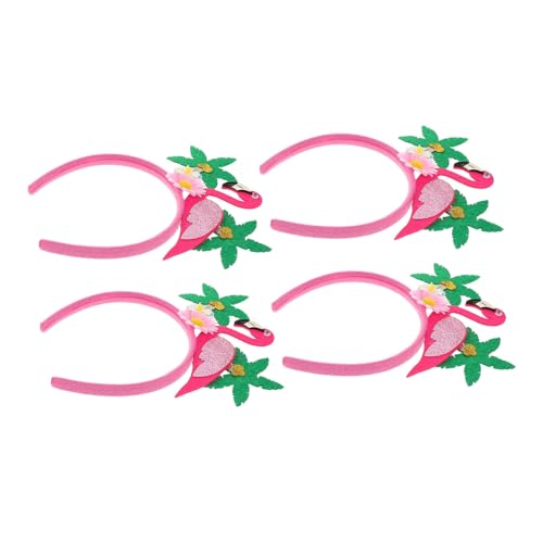 DEARMAMY 4 Stück Teiliges Flamingo Haarreifen mit Blumen und Palmen Leichtes Farbenfrohes Tropisches Haar-accessoire für Damen für Strand Karnevalspartys von DEARMAMY