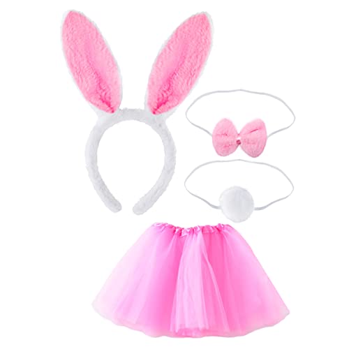 DEARMAMY 4er Set Rollenspiel-set Für Stirnband Hase Hasenohr Haarband Ausgestopfter Hase Aus Plüsch Häschen-cosplay-stirnband Hasen-cosplay-ohren Hasenohren Stirnband Halloween Rosa von DEARMAMY