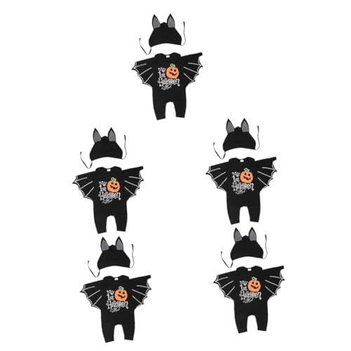 DEARMAMY 5 Sets Halloween Fledermaus Verbundener Babyharem Babyanzug Spucktücher Babyschuhe Babywindeln Babybody Kostüme Jungen Unterhemden Born Wimpel Kleinkind Outfit Tücher Trimmer von DEARMAMY