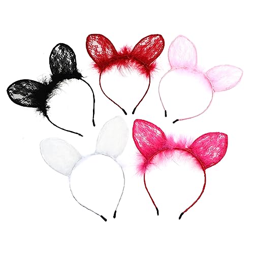 DEARMAMY 5 Stück Katzenohren Haarschmuck aus Spitzenmaterial für Cosplay Haarreif für Festivals Kostümpartys und Alltagsdeko Langlebig und Dekorativ von DEARMAMY