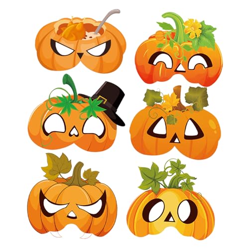 DEARMAMY 6 Stück Halloween Halbgesichtsmaske halbe Gesichtsmasken Kürbis-Foto-Requisiten Halbgesichts-Partymasken Halloween-Kürbismasken Ernteparty-Foto-Requisiten Papier von DEARMAMY