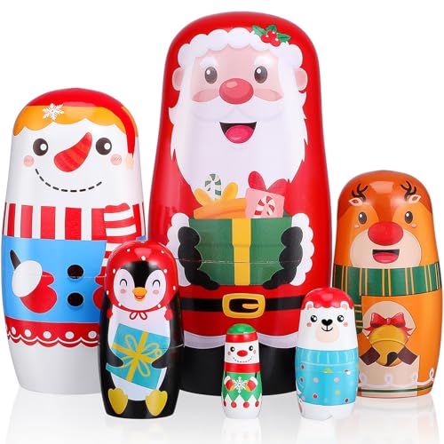 DEARMAMY 6 Stück Russische Nistpuppen Aus Holz Handgefertigte Matroschka-Puppen Für Kinder Niedliche Cartoon-Nistpuppen Für Kinder Schneemann Weihnachtsmann Thema Weihnachtsspielzeug DEARMAMY 6 Stück Russische Nistpuppen Aus Holz Handgefertigte Matroschka-Puppen Für Kinder Niedliche Cartoon-Nistpuppen Für Kinder Schneemann Weihnachtsmann Thema Weihnachtsspielzeug von DEARMAMY