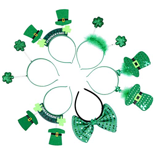 DEARMAMY 6 Stück Teiliges Patrick's Day Haarband mit Grünen Kleeblatt Pailletten und Schleife Kostümzubehör für Karneval und Feiertagsfeiern von DEARMAMY