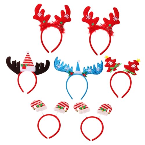 DEARMAMY 7 Stück Teiliges Weihnachts Haarband mit Niedlichen Schneemann Rentier und Weihnachtsbaum Designs Festliche Kopfbedeckung für Erwachsene und Langlebiges Material für Party Kostüm von DEARMAMY