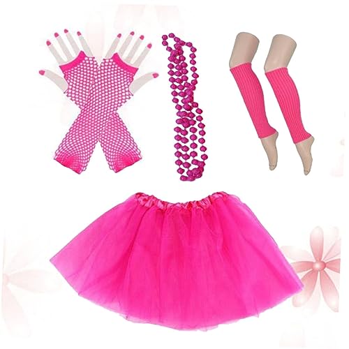DEARMAMY 80er Jahre Neon Party Set Netz Handschuhe Beinschläuche 1 Tutu Rock Und 1 Neon Perlenkette Ideal Für 80er Jahre Mottopartys Karneval Und Kostümveranstaltungen von DEARMAMY