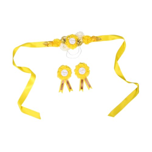 DEARMAMY Babyparty Schärpe und Corsage Set Gelb Blütenmotiv Weicher Polyester Gürtel für Schwangerschaft Fotoshooting und Shower Zubehör DEARMAMY Babyparty Schärpe und Corsage Set Gelb Blütenmotiv Weicher Polyester Gürtel für Schwangerschaft Fotoshooting und Shower Zubehör von DEARMAMY