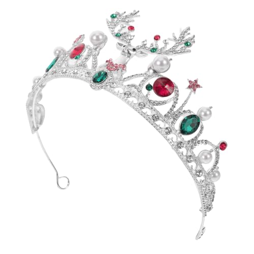 DEARMAMY Barock Weihnachtskrone Metall mit Funkelnden Strass Künstlichen Perlen Hirschgeweih Tiara für Damen Festliche Haar-accessoires Party Kostüm Weihnachten von DEARMAMY