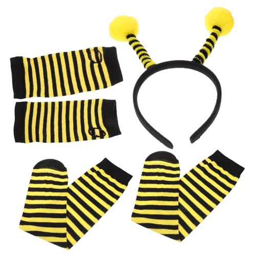 DEARMAMY Bienenkostüm für Mädchen mit Gestreiften Langen Handschuhen und Strümpfen Bienenmotiv Haarreif Geeignet für Halloween Cosplay Bühnenauftritte und Rollenspiele von DEARMAMY