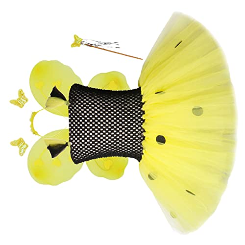 DEARMAMY Bienenmuster Kleid Mit Tüllrock Für Festivals Fluffy Bubble Skirt Outfit Für ädchen Von 6 7 Jahren Und Inkl Flügel Set von DEARMAMY