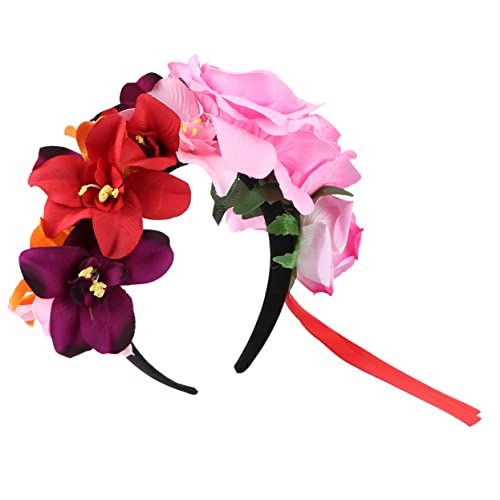 DEARMAMY Blumenkranz Haarreif mit Rosen für Damen Verstellbares Floral Headband für Halloween Partys Hochzeiten und Festivals Perfektes Accessoire für Fotos und Feiern von DEARMAMY