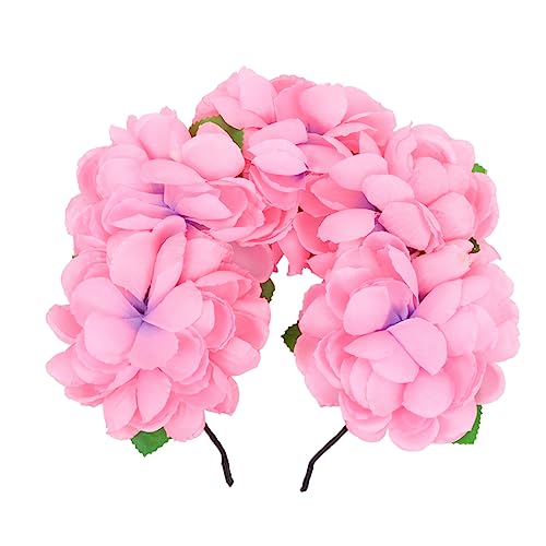 DEARMAMY Blumenkrone Haarreif Halloween Kopfschmuck mit Leuchtend Pinken Rosen Eleganter Floraler Haarschmuck für Damen und Mädchen Auffälliges Kostüm Accessoire für Party und Fest von DEARMAMY