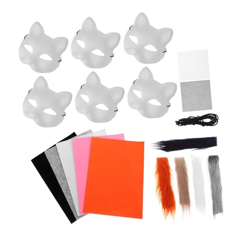 DEARMAMY DIY Katzenmaske Halbgesichtsmaske zum Bemalen Langlebiges Material Katzenmasken mit Klebeflächen für Halloween Cosplay Kostüm und Kreative Bastelprojekte von DEARMAMY