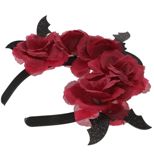 DEARMAMY Damen Halloween Haarreif mit Roter und Fledermaus Modisches Stirnband für Party und Festival Realistische Blütenform Langlebiges Material Geeignet für Mädchen und Frauen von DEARMAMY
