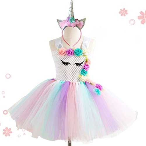 DEARMAMY Einhorn Tutu Kleid Mit Haarband Für ädchen Kostü Set Für Geburtstagsfeiern Halloween Und Karneval üßes Prinzessinnen Outfit Für 10 12 Jahre von DEARMAMY