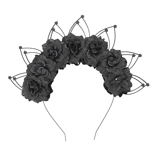 DEARMAMY Elegant Gothic Headband mit Übergroßen Blumen Schwarzes Haarband für Kostümparty Diy Headdress Accessoire für Hochwertiges und Bequemes Design aus Kunststoff von DEARMAMY