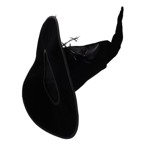 DEARMAMY Eleganter Großer Krempen Hexenhut aus Samt für Damen Halloween Kostüm Cosplay Zauberer Hut Vielseitiges Partyaccessoire für Maskerade und Verkleidung von DEARMAMY