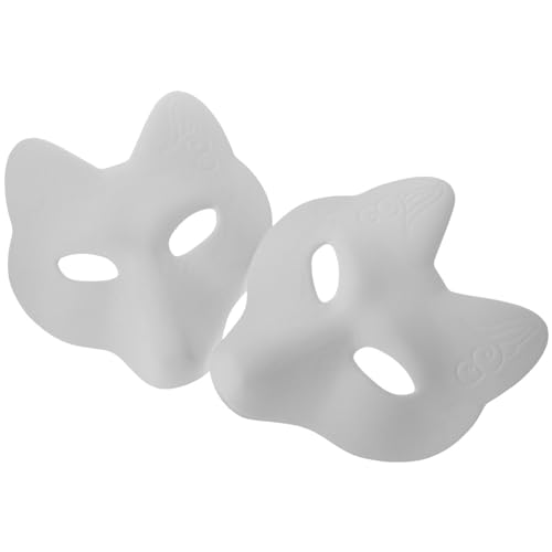 DEARMAMY Fuchsmasken 2 Stück Pu ​​Weiß Lackierbar Blanko Diy-Masken Tier-Anziehmasken Katzen- Für Karneval Maskerade Cosplay Kostümparty von DEARMAMY
