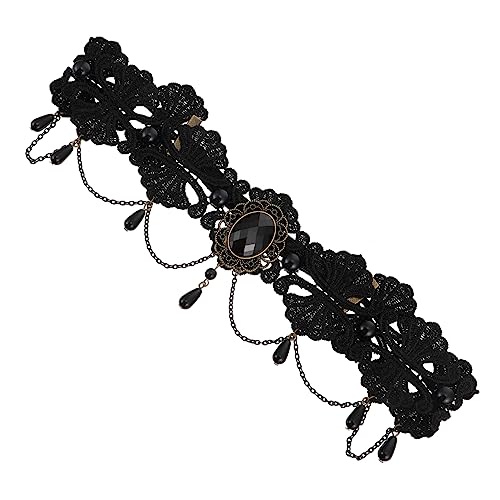 DEARMAMY Gothic Stirnband Halloween Kopfband mit Elastischem Band Künstlichen Perlen und Resin Diamanten Bequemer Haarschmuck für Cosplay Party und Festliches Styling von DEARMAMY