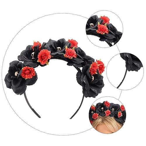 DEARMAMY Halloween Blumen Schädel Haarschmuck Damen Eleganter Cosplay Haarreif mit Kunstvollen Blüten Festlicher Kopfschmuck für Maskerade Karneval und Partys von DEARMAMY
