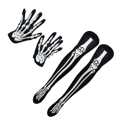 DEARMAMY Halloween Cosplay Handschuhe Und Lange Socken Set Mit Knochendruck Oberschenkel Hohe Socken Und Fingerhandschuhe Für Festliche Anlässe Kostümparty Und Gruselfeste DEARMAMY Halloween Cosplay Handschuhe Und Lange Socken Set Mit Knochendruck Oberschenkel Hohe Socken Und Fingerhandschuhe Für Festliche Anlässe Kostümparty Und Gruselfeste von DEARMAMY