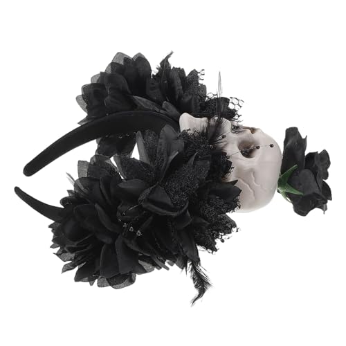 DEARMAMY Halloween Haarreif Totenkopf mit Lebensechten Blumen Leichtes Stirnband für Damen Gruselige Party Festivaldekoration Komfortabel Passend für Haartypen Dunkles Design von DEARMAMY