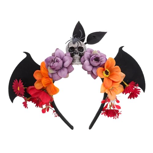 DEARMAMY Halloween Haarreif für Damen mit Mexikanischem Totenkopf Schwarzen Fledermausflügeln und Blumenkranz Leichtes Komfortables Accessoire für Day Of The Dead Maskerade Kostümpartys und DEARMAMY Halloween Haarreif für Damen mit Mexikanischem Totenkopf Schwarzen Fledermausflügeln und Blumenkranz Leichtes Komfortables Accessoire für Day Of The Dead Maskerade Kostümpartys und von DEARMAMY