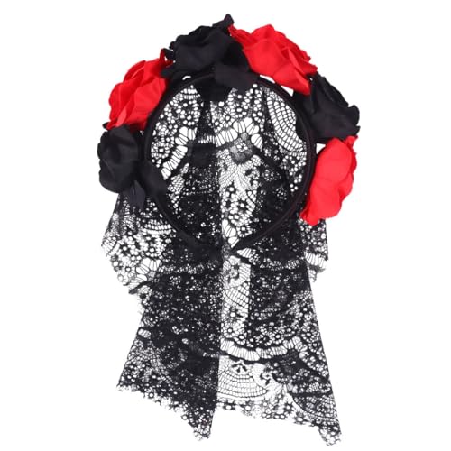 DEARMAMY Halloween Haarreifen mit Rosen und Spitze Party Stirnband für Unvergessliche Fotomotive für Cosplay und Halloween Feiern Schwarz mit Rot von DEARMAMY