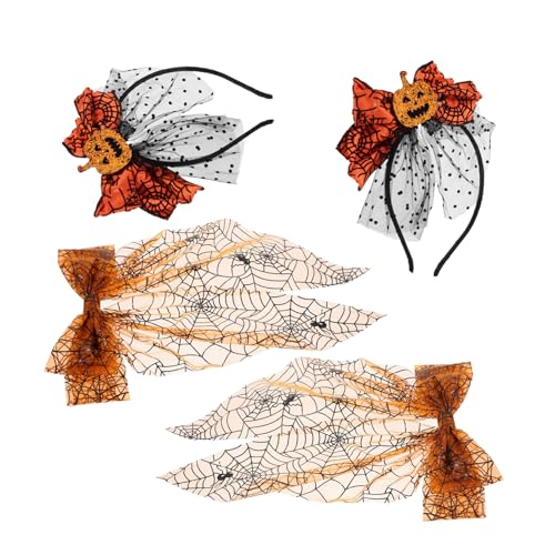 DEARMAMY Halloween Haarreifen mit Spinnennetz-mesh Oranger Kürbis-schleife Schleifen-Haarclips Leichte Party-haarschmuck für Fotorequisiten Herbstfestival Kostüm und Thanksgiving von DEARMAMY