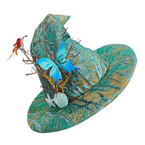 DEARMAMY Halloween Hexenhut mit Schmetterlingsdesign Grüner Party Hexenhut als Cosplay-partyaccessoire für Damen Vielseitiger Halloween Weihnachtskostümhut für Maskenbälle und von DEARMAMY
