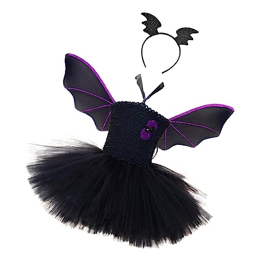 DEARMAMY Halloween Kostüm Für Mädchen Mit Fledermausflügeln Tutu Rock Und Kopfschmuck Für Halloween Partys Und Aufführungen von DEARMAMY