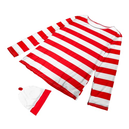 DEARMAMY Halloween Kostüm Gestreiftes und Beanie Mütze Bequemer Cosplay Anzug für Erwachsene Männer Frauen Authentisches Design für Fasching Party und Halloween von DEARMAMY