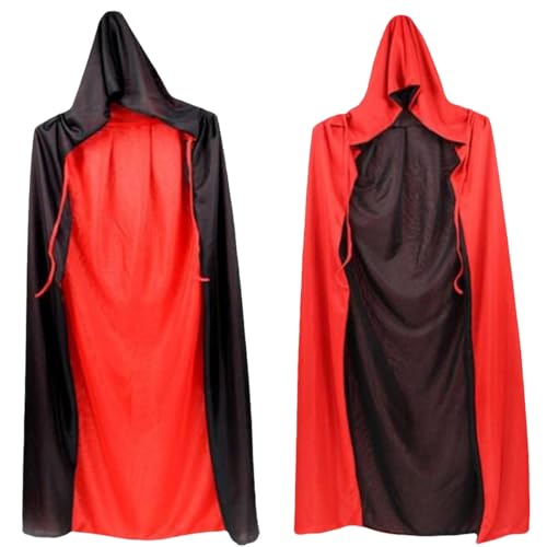 DEARMAMY Halloween Vampir Todesumhang Erwachsene Cosplay Umhang Cape Set Schwarz Rot Mit Kürbis Tasche von DEARMAMY
