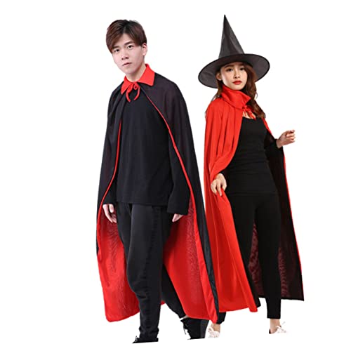 DEARMAMY 1 Set/2 Stück Schwarz-roter Umhang mit Kapuze für Erwachsene Halloween-cosplay-kostüm Hexenhut für Party Halloween-ankleide von DEARMAMY