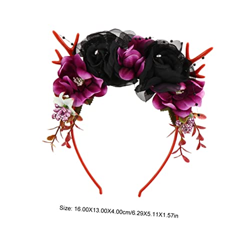 DEARMAMY Halloween und Weihnachten Haarreif mit Rehgeweih und Rosenblumen Leichtes Party und Cosplay Accessoire und Dekorativer Fotoprop für Kostüm und Bühnenauftritte von DEARMAMY