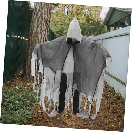 DEARMAMY Horrorkostüm Reaper Umhang für Atmungsaktiver Halloween Todesschleier Grauer Kapuzenumhang mit Realistischem Design Vielseitig für Party Geisterhaus Cosplay Geeignet von DEARMAMY