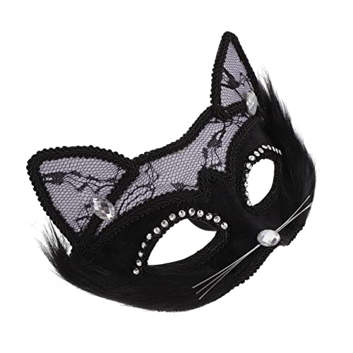 DEARMAMY Katze Gesichtsmaske Halloweenkostüm Maskerademasken Maskerade-maske Maskerade Halbes Gesicht Kostüm Augenmasken Maskerade-stick Katze Für Frauen Halloween Abschlussball Pvc Black von DEARMAMY