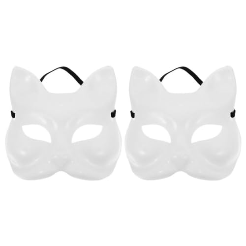 DEARMAMY Katzenmaske Therian-Masken 2 Stück Weiße Katzenmasken Aus Papier Unbemalt Blanko Diy-Halloween-Maske Tier-Halbgesichts-Anziehmaske Für Maskerade Cosplay-Party von DEARMAMY