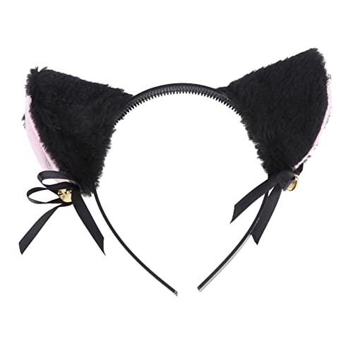 DEARMAMY Katzenohren Haarreif mit Schleife und Glocke Plüsch Kopfband für Cosplay und Kostümparty Schwarz für Damen für Maskerade und Feiertage von DEARMAMY