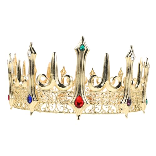 DEARMAMY King Crown für Herren Retro Gothic Krone aus Legierung mit Bunten Strasssteinen Handgefertigt Vielseitiges Herren accessoire für Cosplay Kostüm Partyveranstaltungen von DEARMAMY