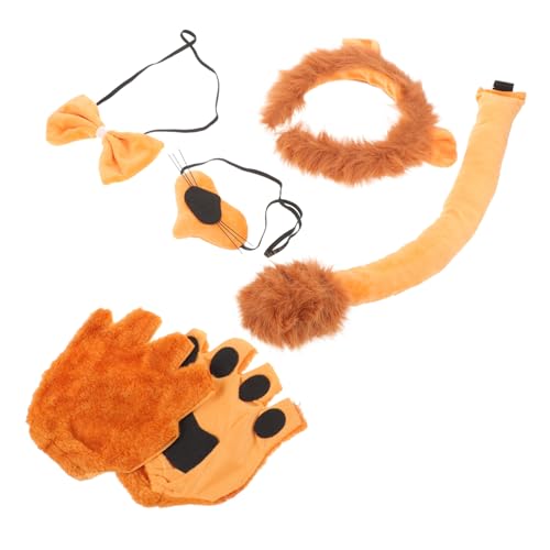 DEARMAMY Löwenkostüm Stirnband Fingerlose Handschuhe Nasenclip Fliegenknoten Leichtes Tierkostüm Zubehör für Karneval Halloween Cosplay und Zoo-partys von DEARMAMY