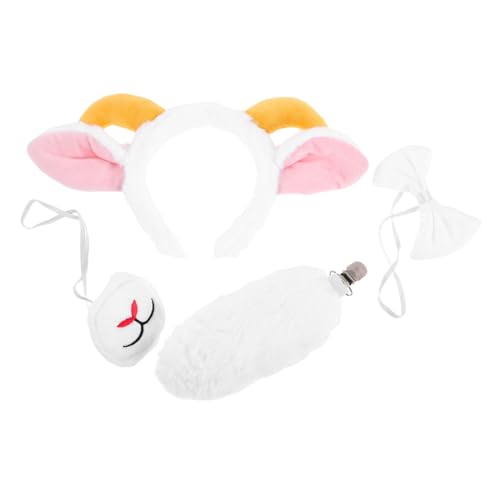 DEARMAMY Lustiges Schaf Kostümset mit Verstellbarem Plüsch-haarreif Lammohren Schleife und Nasenaccessoire Tierisches Cosplay für Halloween Themen Geburtstagsfeiern von DEARMAMY