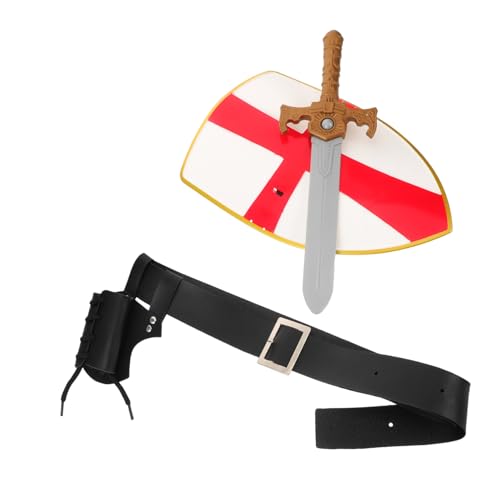 DEARMAMY Mittelalterliches Ritter Kostüm Set mit Schild Spielzeugschwert und Gürtel Authentische Wikinger Zubehör für Halloween Cosplay und Historische Rollenspiele von DEARMAMY