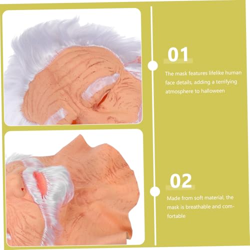 DEARMAMY Realistisches Halloween Altenmann Maskenkostüm mit Weißem und Integrierter Perücke Gruselige Vollkopf Maske für Karneval Maskerade und Partyverkleidung von DEARMAMY