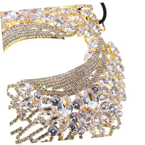 DEARMAMY Rhinestone Masquerade Maske Damen Glänzende Venezianische Halbmaske mit Elastischem Band Leichte Party-maske für Fasching Mardi Gras Halloween Ball und Karneval Goldfarben von DEARMAMY