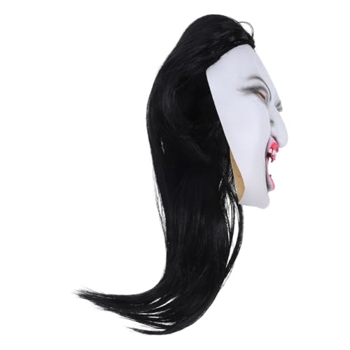 DEARMAMY Scary Ghost Mask für Frauen Halloween Horror Maske mit Langhaar Perücke Komfortables Leichtes Cosplay Headgear für Kostümpartys Maskenbälle Bühnenauftritte und Gruseldekorationen von DEARMAMY