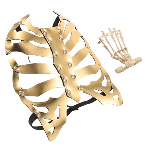 DEARMAMY Skelettarmband Brustfilm Knochenzubehör Gothic Totenkopfarmbänder Totenkopfanhänger Knochenschmuck Herren Totenkopfzubehör Skeletthandarmband Cosplay Skelettrüstung von DEARMAMY