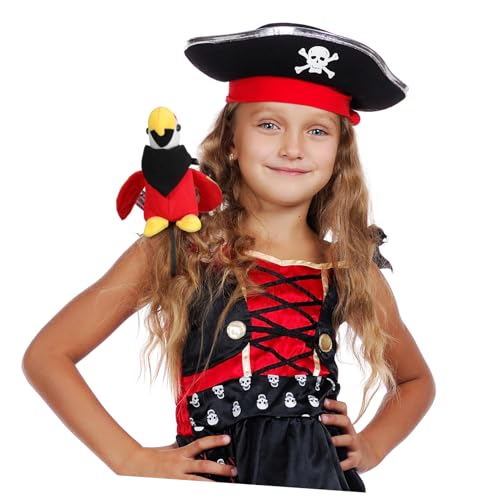 DEARMAMY Teiliges Piratenkostüm mit Schulter Plüschtier Schwarzes Piraten Kopftuch und Rotes Bandana Weiches Piraten Accessoire für Halloween Karneval und Themenpartys von DEARMAMY
