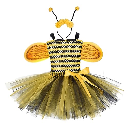 DEARMAMY Süßes Bienenkostüm Gazerock Für Mädchen Partykleid Mit Haarflügeln Weicher Tüll Für 7/8 Jahre Alte Jungen Und Mädchen von DEARMAMY